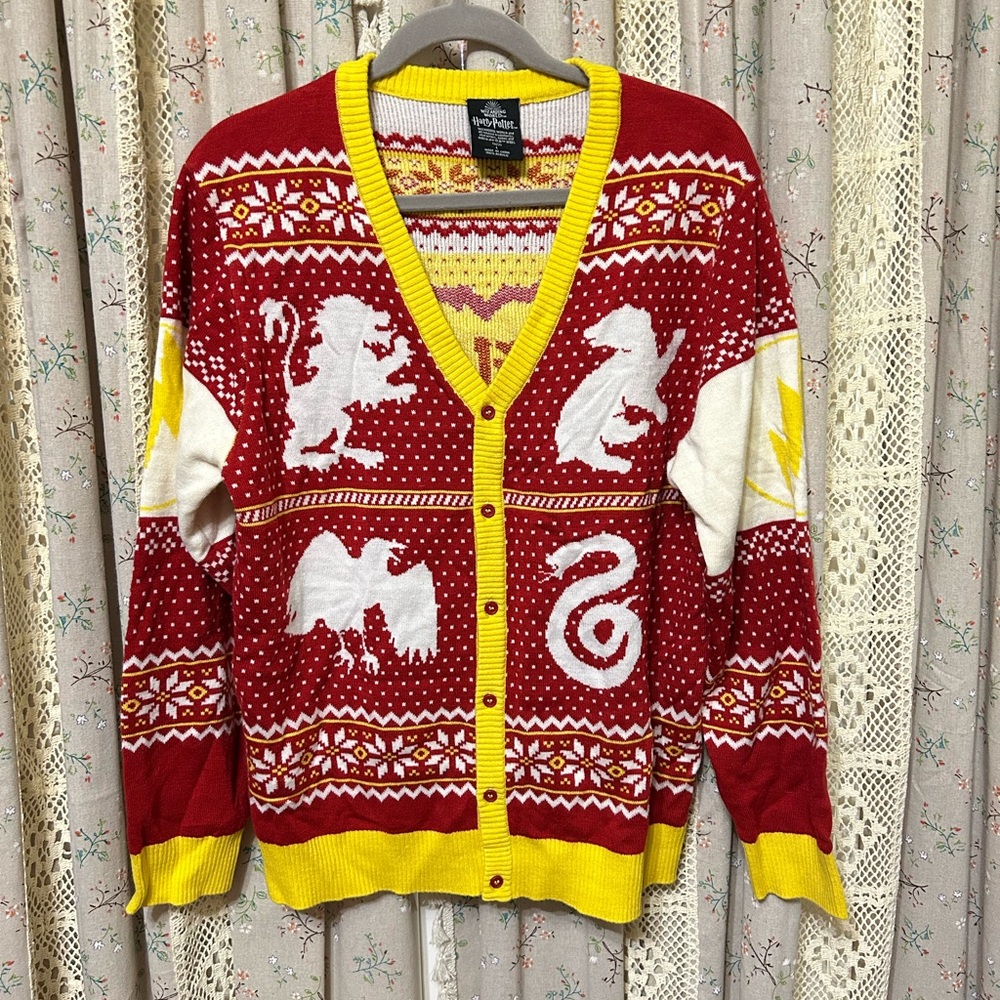Harry Potter Gryffindor Hogwarts Cardigan Sweater Wizarding World Knit L